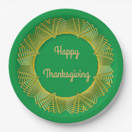 Thanksgivng Gold Lace Geometric Cirkel op groen Papieren Bordje