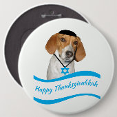 Thanksgivukkah Button Funny Hound Dog met Yamaka (Voorkant /achterkant)