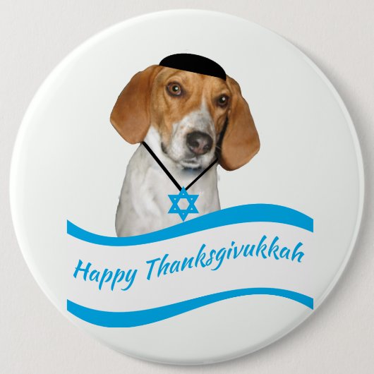 Thanksgivukkah Button Funny Hound Dog met Yamaka (Voorkant)