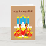 Thanksgivukkah Funny Turkey Family Wenskaart Feestdagen Kaart<br><div class="desc">Een humoristisch origineel wenskaart ter illustratie of uitnodiging van een kalkoenfamilie, gekleed in hun vakantieoord voor een menorah. De perfecte kaart om de combinatie van Thanksgiving en Hanukkah te vieren, die dit jaar samen zal vallen. Deze kleurrijke feestkaarten kunnen ook aan de binnenkant met uw eigen foto of bericht worden...</div>