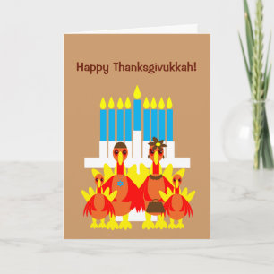 Thanksgivukkah Funny Turkey Family Wenskaart Feestdagen Kaart