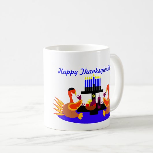 Thanksgivukkah Mok Funny Toasting Turkeys (Voorkant rechts)