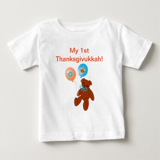 Thanksgivukkah Tshirt Teddy Bear met ballonnen (Voorkant)