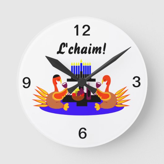 Thanksgivukkah Wine Toasting Turkeys Clock Ronde Klok (Voorkant)