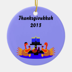 Thanksgivukkah Wine Toasting Turkeys Ornament