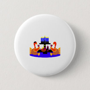 Thanksgivukkah Wine Toasting Turkeys Ronde Button 5,7 Cm