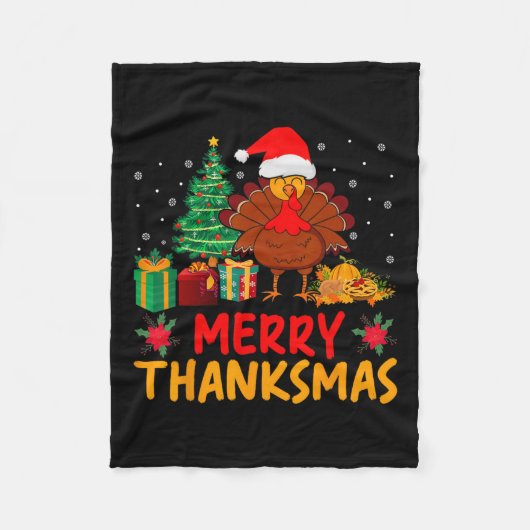 Thanksmas Kerst Thanksgiving Turkije Santa Fleece Deken (Voorkant)