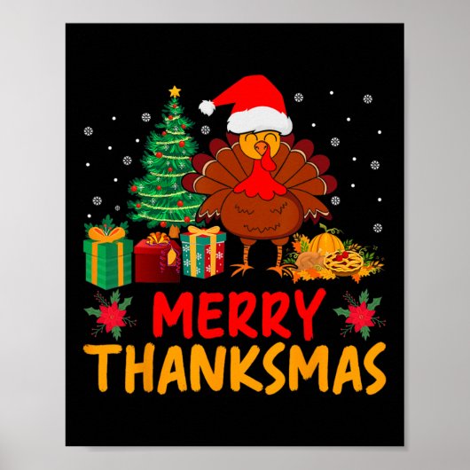 Thanksmas Kerst Thanksgiving Turkije Santa Poster (Voorkant)