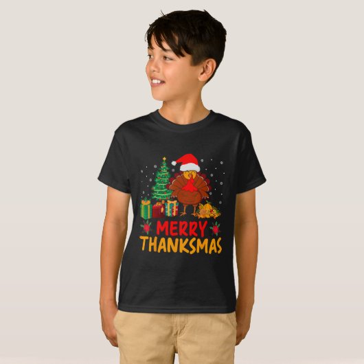 Thanksmas Kerst Thanksgiving Turkije Santa T-shirt (Voorkant volledig)