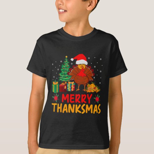 Thanksmas Kerst Thanksgiving Turkije Santa T-shirt (Voorkant)