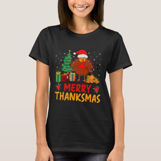Thanksmas Kerst Thanksgiving Turkije Santa T-shirt (Voorkant)