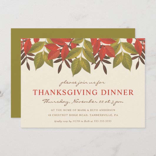 THANKSSGIVER DINNER INVITE | KORTE FOLIAGE KAART (Voorkant / Achterkant)