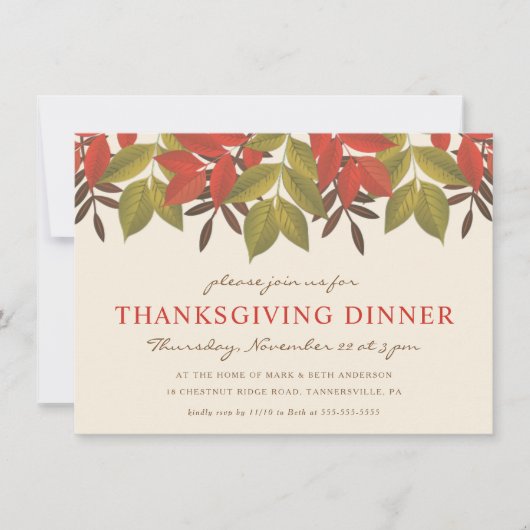 THANKSSGIVER DINNER INVITE | KORTE FOLIAGE KAART (Voorkant)