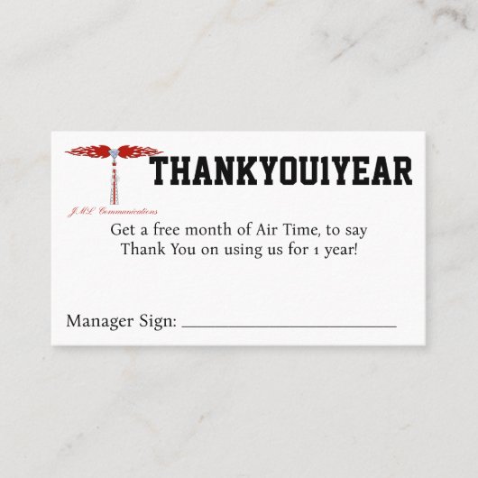 THANKYOU1YEAR Coupon Visitekaartje (Voorkant)