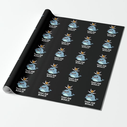 Thar ze Bowls Funny Whale Bowling Pun Dark BG Cadeaupapier (Uitgerold)