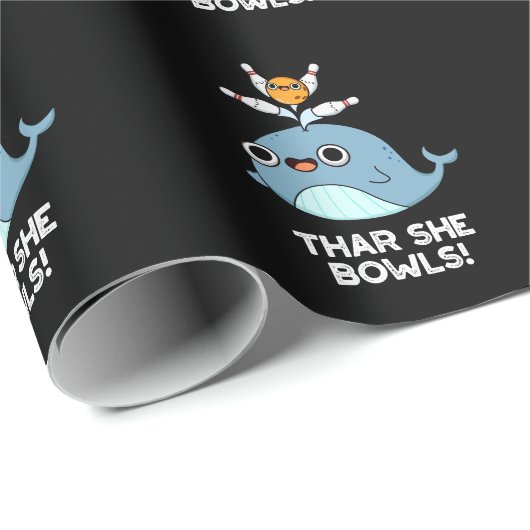 Thar ze Bowls Funny Whale Bowling Pun Dark BG Cadeaupapier (Rol Hoek)