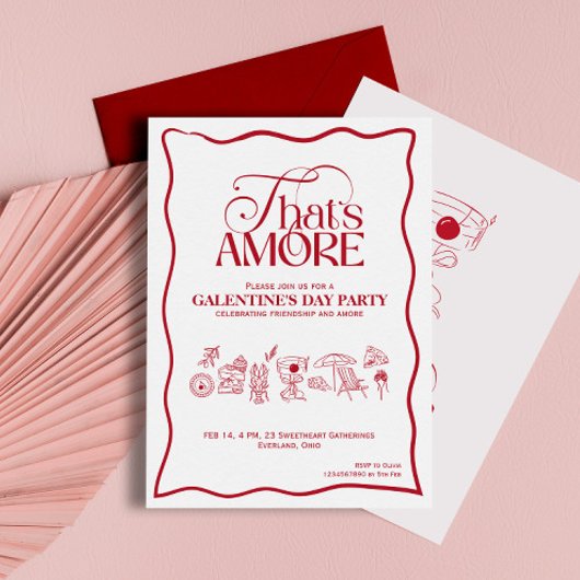 “That’s Amore” GALENTINES Red Party Invitation Kaart