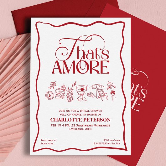 That’s Amore Red hand drawn Bridal Shower invite Kaart