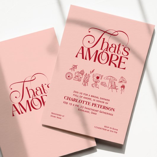 That’s Amore Red soft pink Bridal Shower invite Kaart