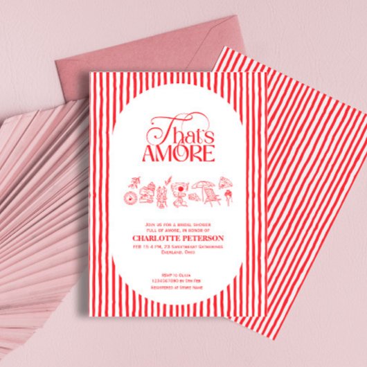 That’s Amore Red stripes Bridal Shower invite Kaart