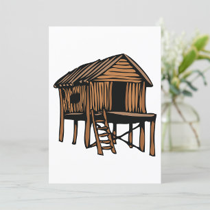 Thatched House Brown Building Invitation Kaart