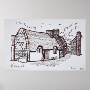 Thatched Houses, Kerascoet   Bretagne, Frankrijk Poster