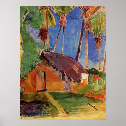 'Thatched Hut under Palms' - Paul Gauguin Print (Voorkant)
