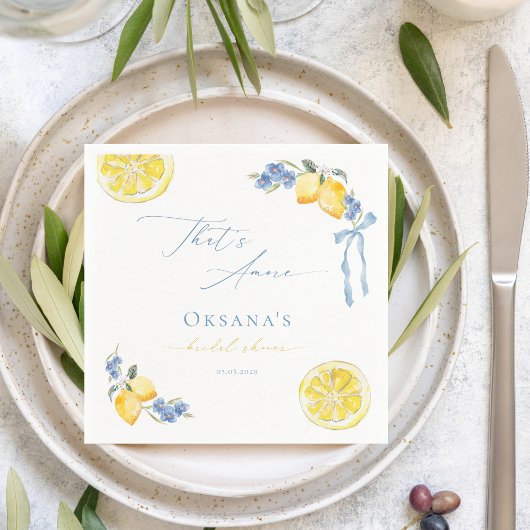 That's Amore Blue Bow Lemons Italian Bridal Shower Servet