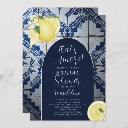 That's Amore Blue Tile Lemon Bridal Shower Kaart (Voorkant / Achterkant)