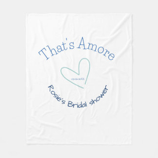 THATS AMORE BRIDAL SHOWER BLUE HEART NAME DATE SIM FLEECE DEKEN