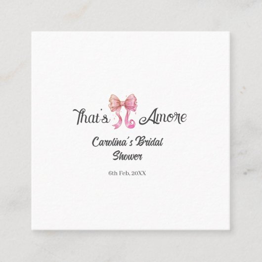 that's amore bridal shower pink retro bow boho nam vierkante visitekaartje (Voorkant)
