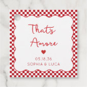 "That's Amore" Chic Red Checkered Italiaanse bruil Bedankjes Labels (Voorkant)