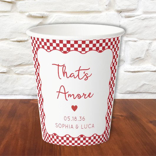 "That's Amore" Chic Red Checkered Italiaanse bruil Papieren Bekers