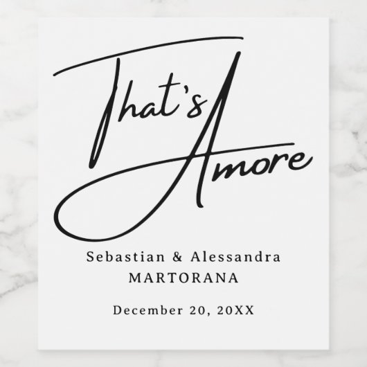 That's Amore! Elegant Black Script Wedding Wijn Etiket (Enkel label)