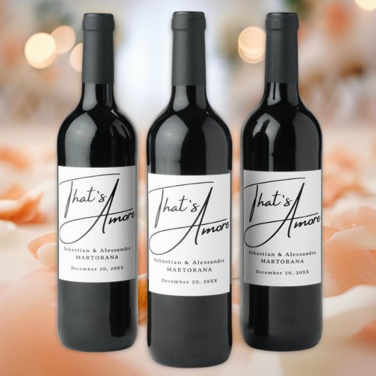 That's Amore! Elegant Black Script Wedding Wijn Etiket