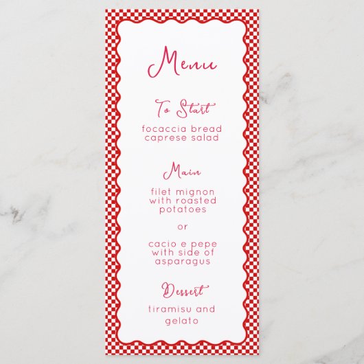 "That's Amore" Italiaanse rode geruit grillig Menu (Voorkant)