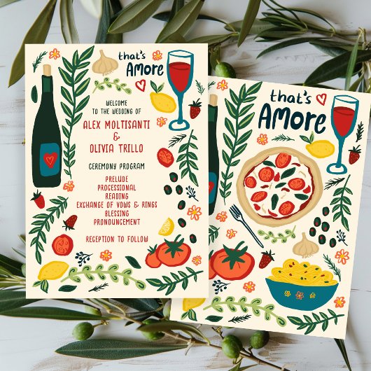 That's Amore Italian Food Charming CUSTOM Wedding  Programmakaart