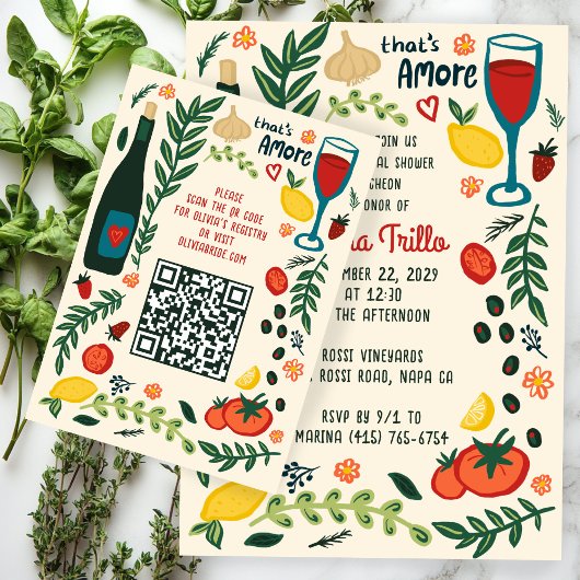 That's Amore Italian Food CUSTOM Bridal Shower QR Informatiekaartje