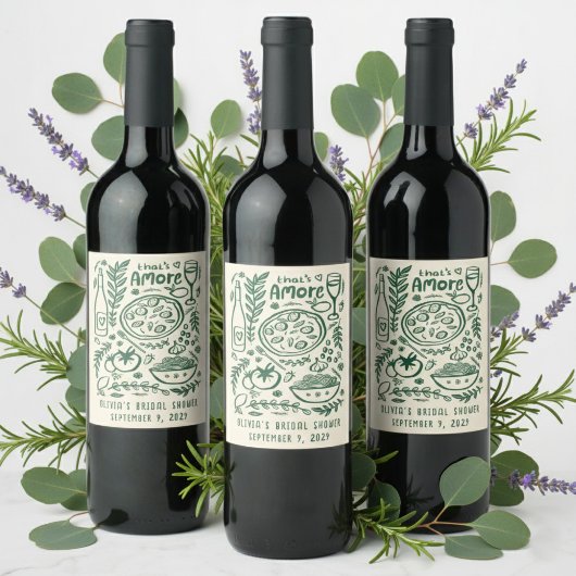 That's Amore Italian Food CUSTOM Bridal Shower Wijn Etiket