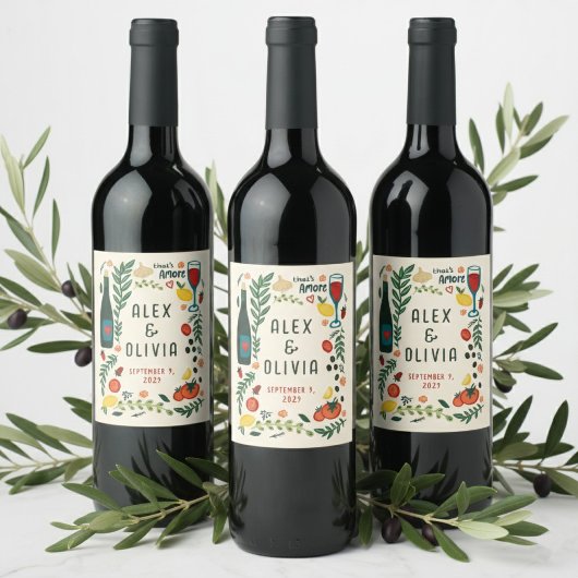 That's Amore Italian Food CUSTOM Wedding Favor Wijn Etiket