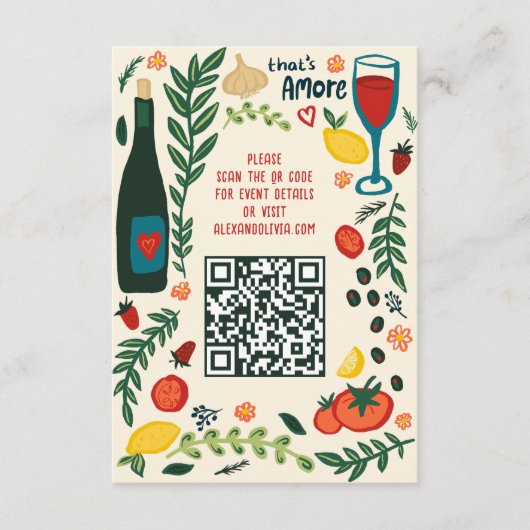 That's Amore Italian Food CUSTOM Wedding QR code Informatiekaartje (Voorkant)