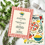 That's Amore Italian Food Love Whimsical CUSTOM Menu<br><div class="desc">Perfect for a romantic Italian themed dinner- wedding, engagement shower, anniversary party or something more intimate! Edit or add your own text to the MENU card by clicking "personalize" above. You can also delete the artwork on the back side if you prefer. Also available as a greeting card or digital...</div>