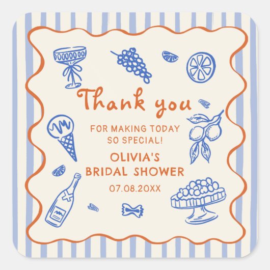 That's Amore Italian Hand Drawn Bridal Shower Vierkante Sticker (Voorkant)