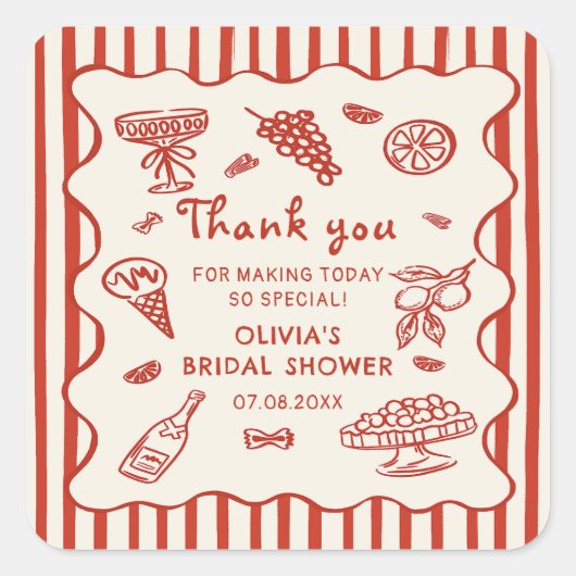 That's Amore Italian Hand Drawn Bridal Shower Vierkante Sticker (Voorkant)