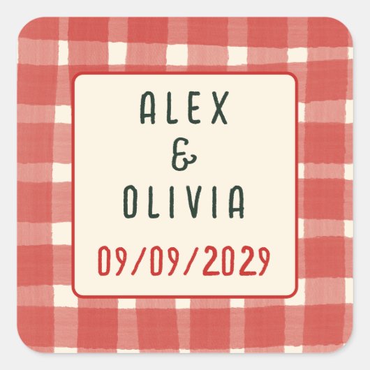 That's Amore Italian Plaid CUSTOM Wedding  Vierkante Sticker (Voorkant)