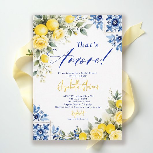 That's Amore Lemon Blue Frame Roses Bridal Shower  Kaart