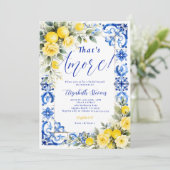 That's Amore Lemon Blue Tile Floral Bridal Shower  Kaart (Staand voorkant)