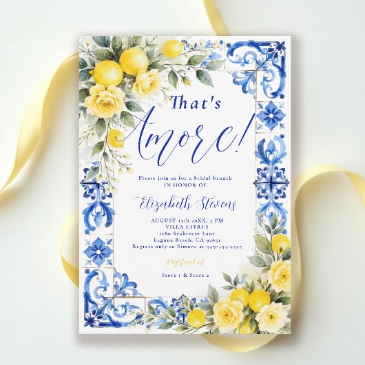 That's Amore Lemon Blue Tile Floral Bridal Shower  Kaart