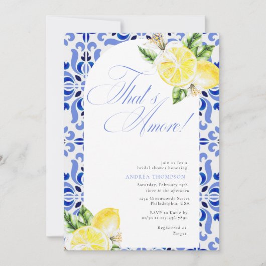 That's Amore Lemon Italian Blue Tile Bridal Shower Kaart (Voorkant)
