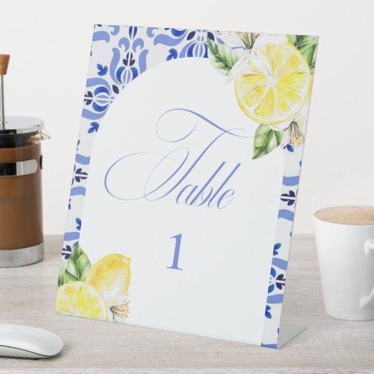 That's Amore Lemon Italian Blue Tile Bridal Shower Reclamebord Met Voetstuk (Insitu)